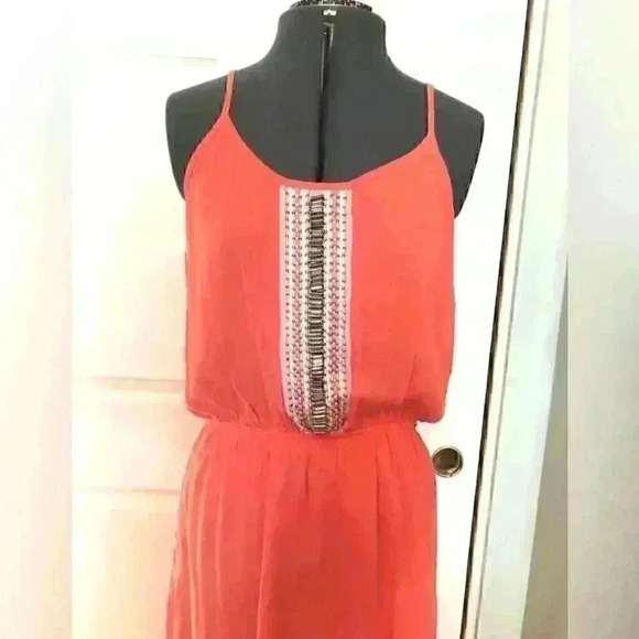BOBEAU spring summer salmon orange tropical maxi dress women LARGE - Picture 5 of 10